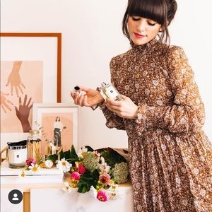 Sezane Olivia floral Mini Dress rust brown sheer long sleeve